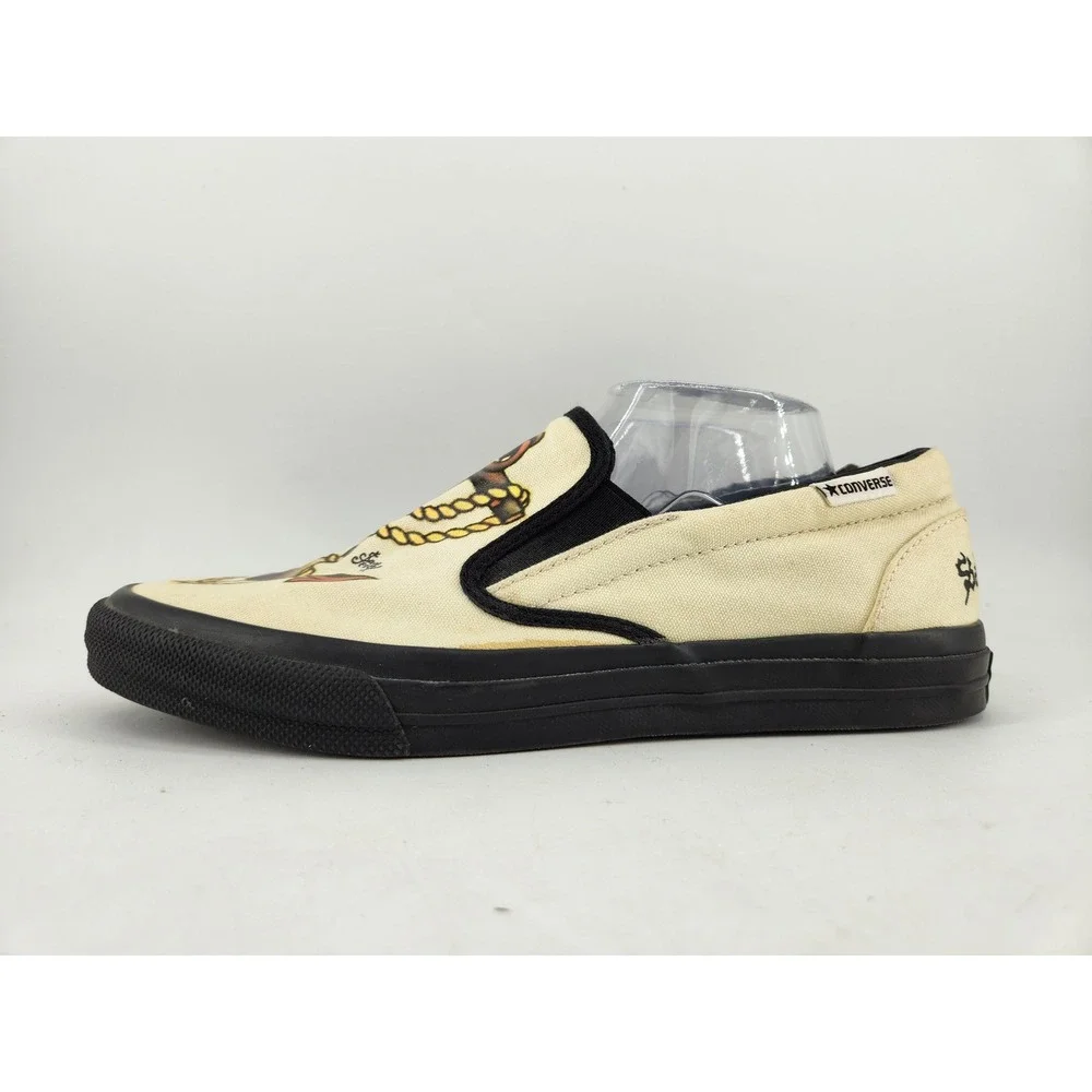Converse Sailor Jerry Slip On Skidgrip Shoes Mens 10 Cream Tattoo Design Anchor